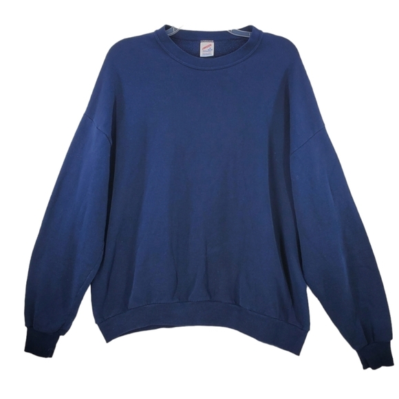 Vtg Y2K Jerzees Russell Navy Sweatshirt Mens 3XL Blank Heavyweight Normcore USA - Picture 1 of 9